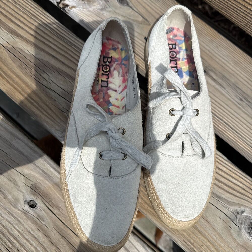 Born Capella Leather Sneakers 10M Ivory Espadrille Comfort Excellent Cond - Picture 5 of 13